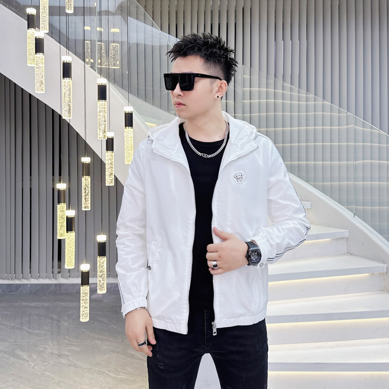 2026年新款纯色连帽休闲夹克钱塘3019-JK9071P155真模白色,男装夹克,钱塘6016-1(原3019)