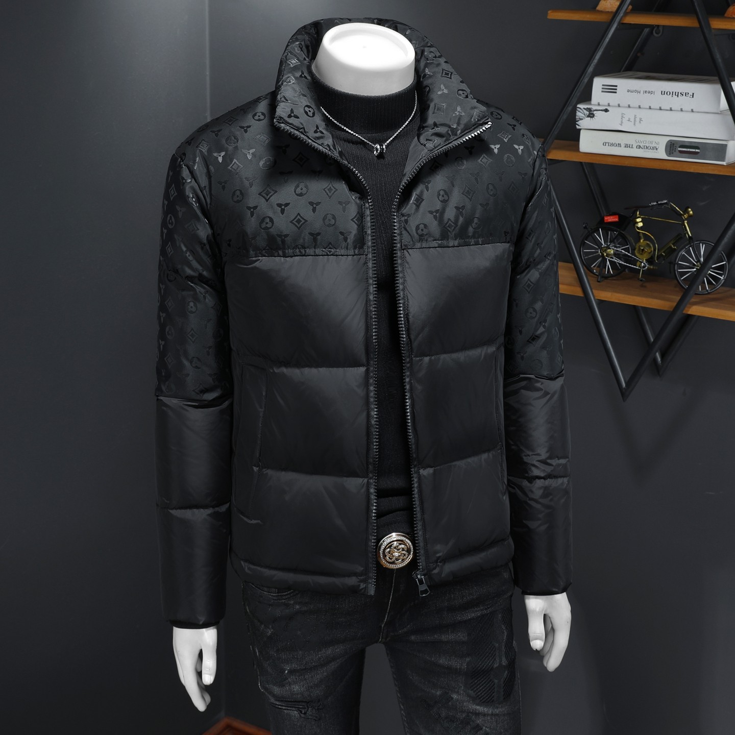 Y9821P3102025高端冬季90%白鸭绒提花立领羽绒服假模355，男装羽绒服，钱塘6016-1(原3019)