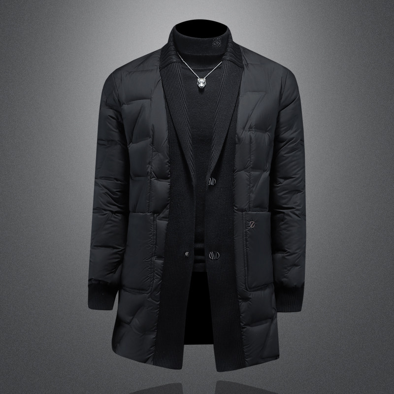 Y9582P3602026冬季90%白鸭绒暗纹针织领中长款羽绒服镂空控405,男装羽绒服,钱塘6016-1(原3019)