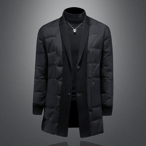 Y9582P3602026冬季90%白鸭绒暗纹针织领中长款羽绒服镂空控405
