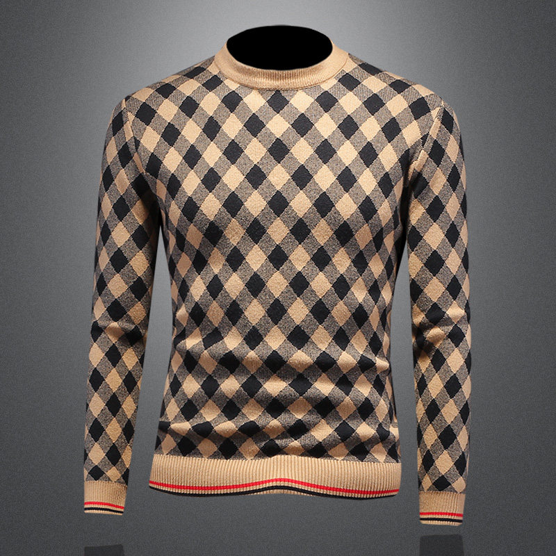 2026年新款冬季圆领毛衣加厚毛衣MY2176-P115镂空卡其，男装针织衫/毛衣，钱塘6016-1(原3019)