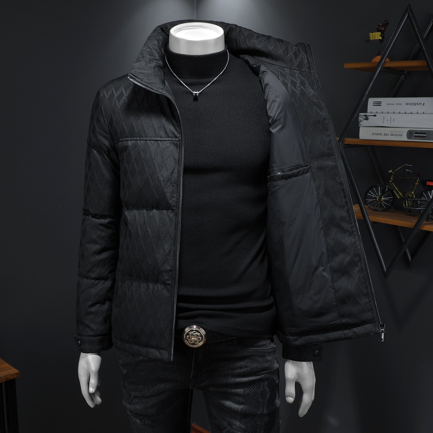 Y971P3352025高端冬季90%白鸭绒立领提花羽绒服假模365,男装羽绒服,钱塘6016-1(原3019)