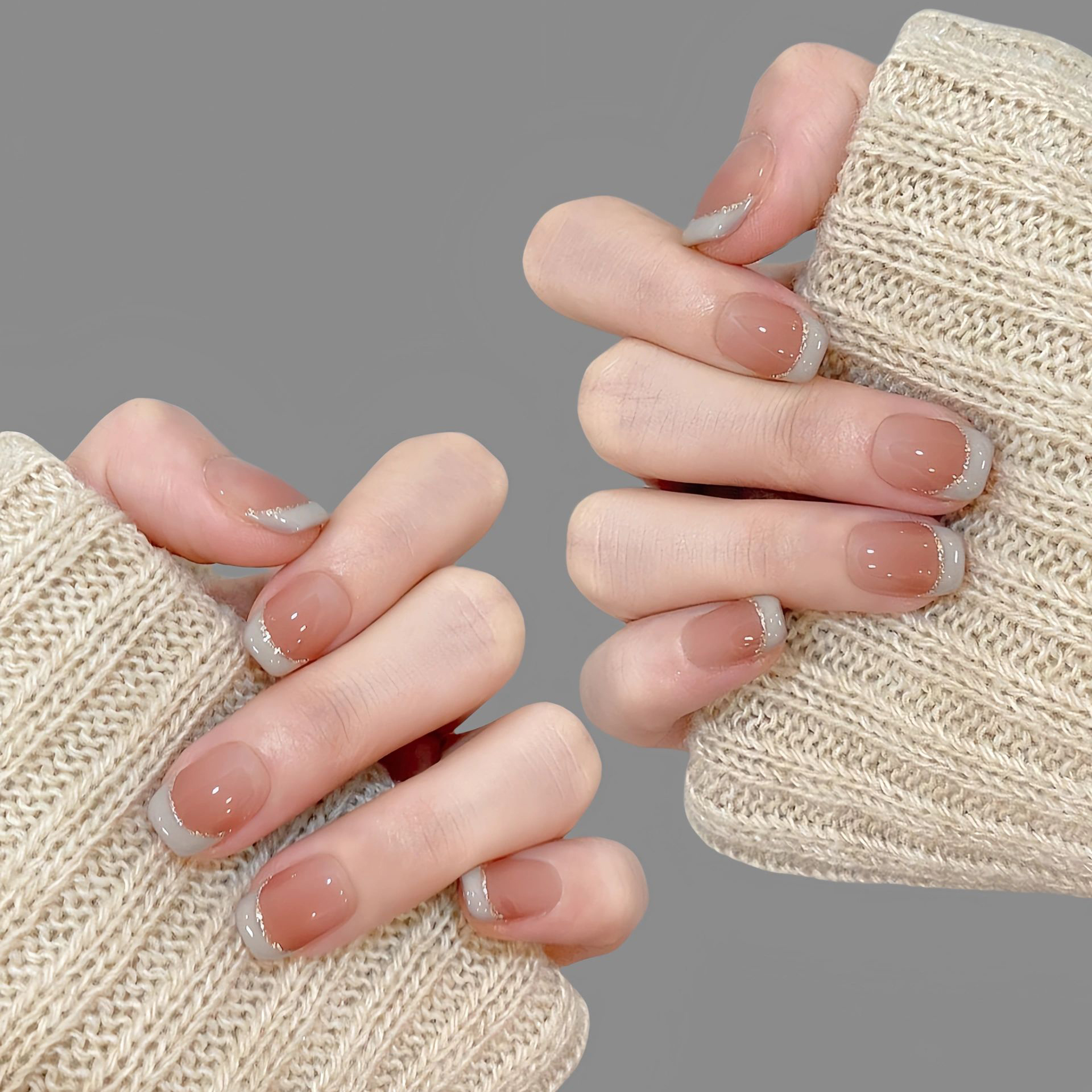 淳贵人纯手工穿戴甲 温柔显白简约手绘法式渐变 孕妇可穿戴式美甲