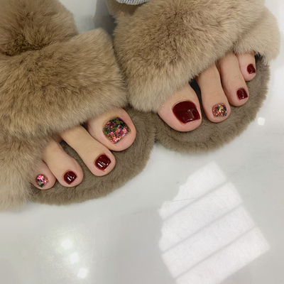显白酒红色成品防水持久脚趾亮片