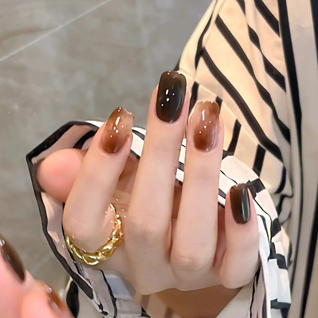 淳贵人手指甲贴片 秋冬显白琥珀晕染美甲成品 孕妇可拆卸光疗甲片