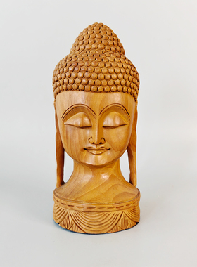 手工雕刻实木禅意佛头摆件