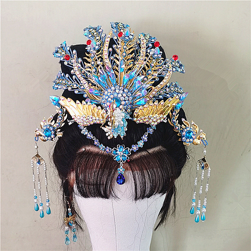 戏曲正凤头饰花旦角头套一体黄梅戏女儿国王凤冠古装汉服凤凰钗簪