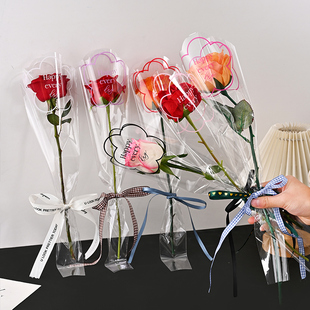 单支袋花艺防水透明包装袋玫瑰单只袋鲜花包花袋摆摊花束套袋材料