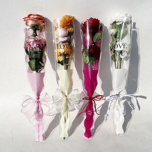 情人节鲜花包装袋单只单枝多支一支玫瑰透明花束套袋花艺包花材料