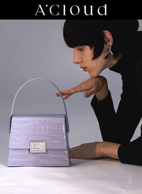 A.Cloud Book Collection赵露思同款书本锁扣鳄鱼纹中K箱型手提包