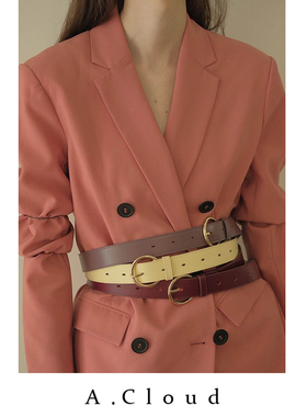 A.Cloud Book Collection 复古精致圆头锁扣双面头层牛皮针扣腰带