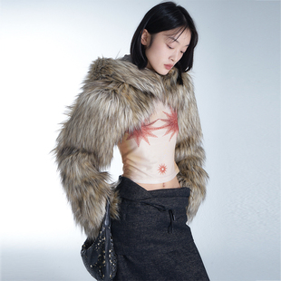 TROPICEYE 原创设计连帽环保皮草套袖披肩围巾欧美辣妹保暖配饰
