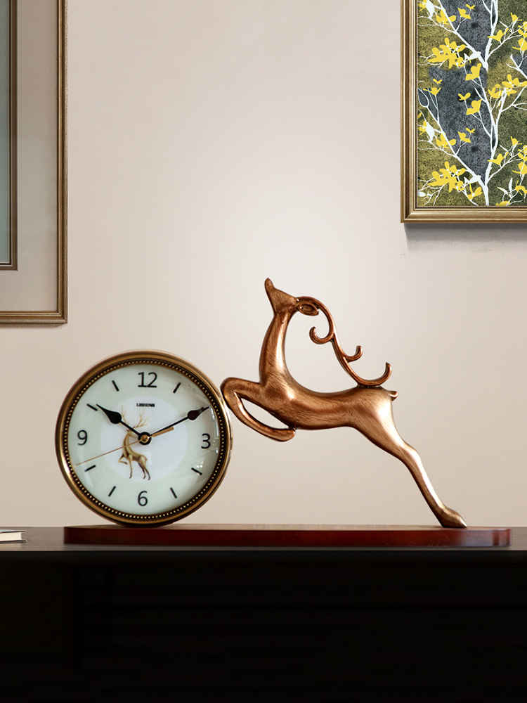 钟表座钟美式复古实木创意时尚客厅家用台式北欧时钟摆件欧式台钟