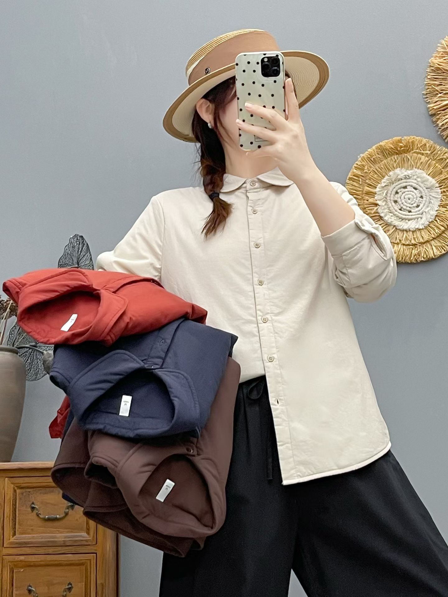 （夹棉衬衫）大码女士秋冬纯棉纯色加棉衬衫可单穿可内搭休闲保暖