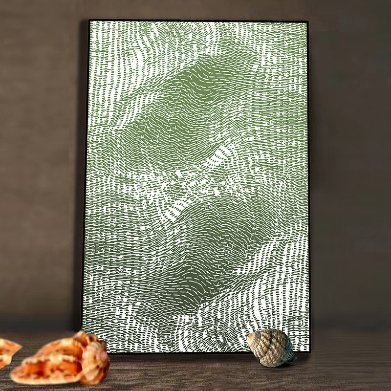 玄关过道抽象意境uv3d立体浮雕手绘颜料肌理纹理绿色铝合金装饰画