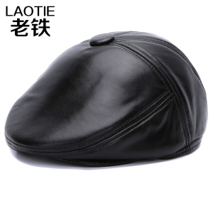 真皮帽子男士中老年帽子羊皮贝雷帽休闲鸭舌帽冬季户外保暖前进帽