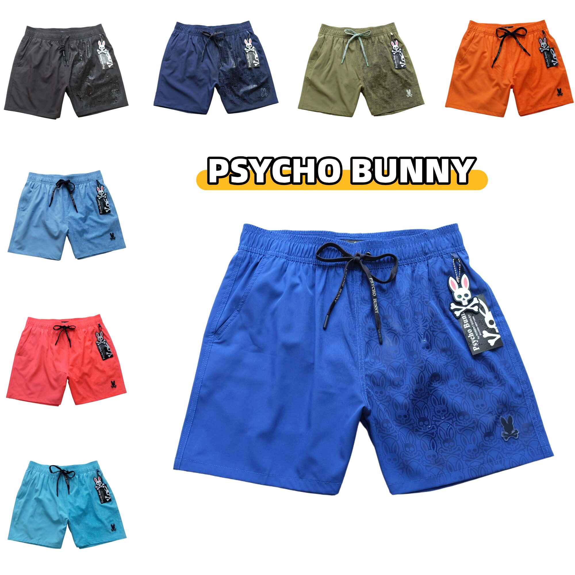 Psycho Bunny骷髅兔男士沙滩裤泳裤弹力干面料接触水显示图案短裤