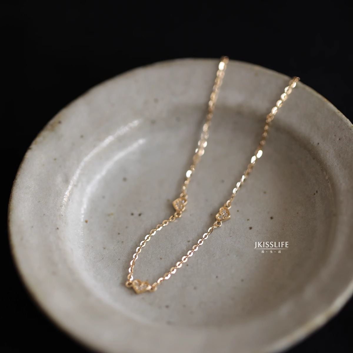 14K黄金3颗迷你小爱心K金手链