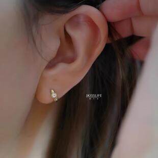 9K黄金 极简设计感 法式蛋糕边 微镶锆石 K金耳环耳圈 精致时髦