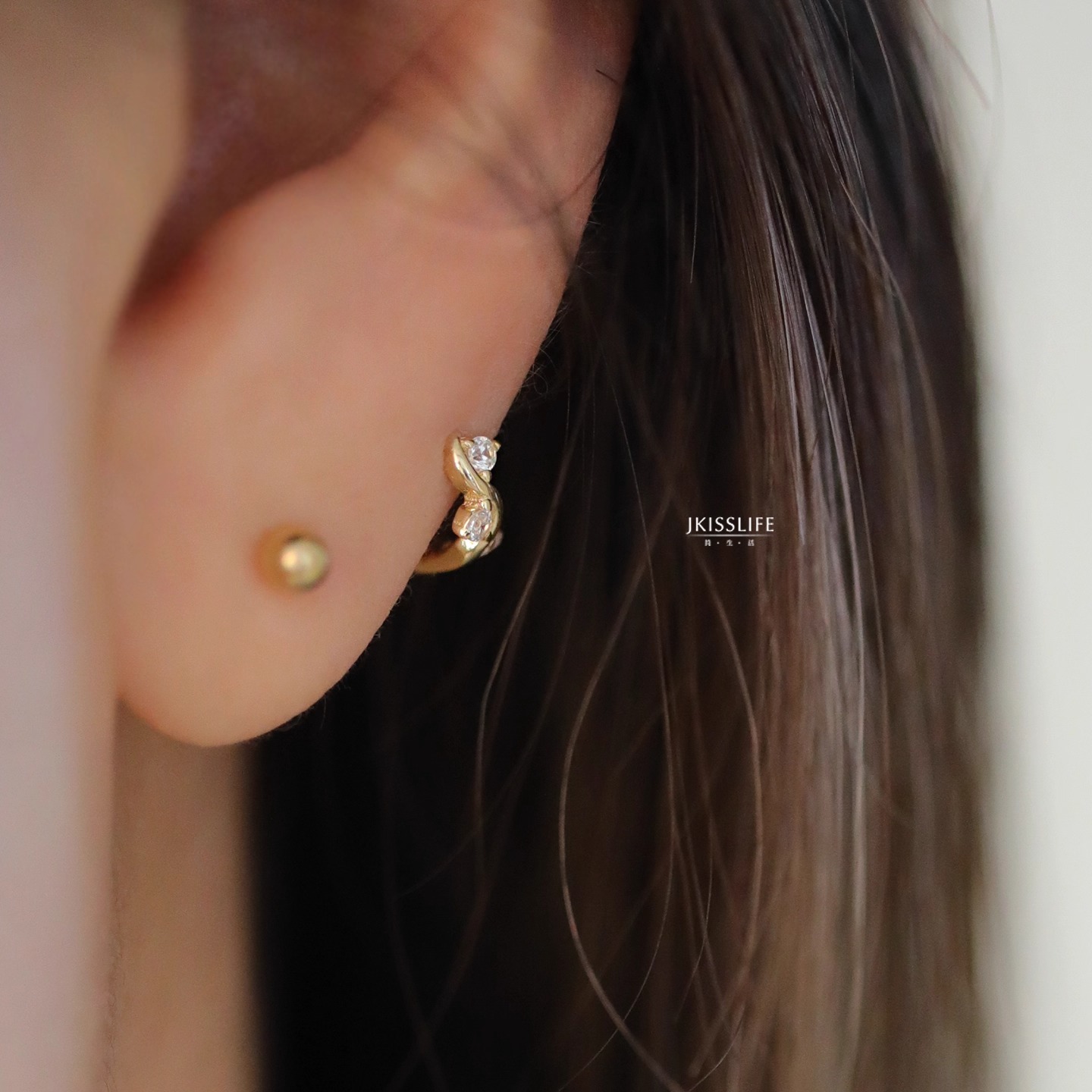 9K黄金极简时髦感K金耳环耳骨环