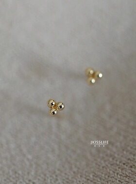9K黄金 迷你金豆豆 极简精致素金K金耳钉耳饰 日常通勤 百搭简约