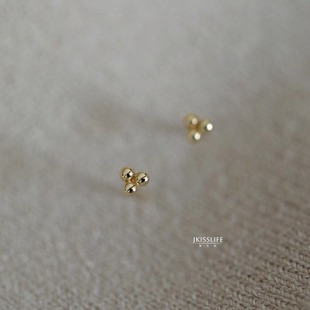 9K黄金 迷你金豆豆 极简精致素金K金耳钉耳饰 日常通勤 百搭简约