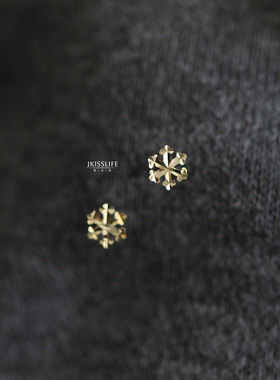 9K黄金素金雪花灵动闪烁K金耳钉