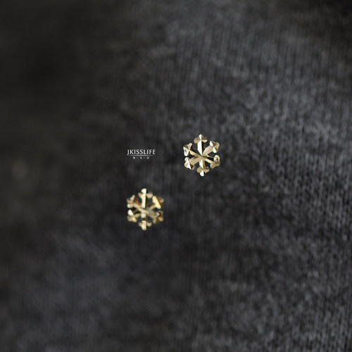 9K黄金素金雪花灵动闪烁K金耳钉