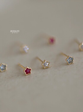 9K黄金 迷你豆豆边小星星 精致可爱日系减龄耳钉 日常甜美五角星