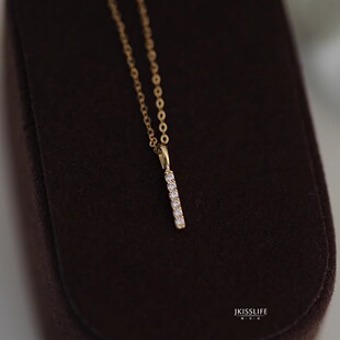 9K黄金 极简一字 精致简约K金吊坠挂坠 微镶闪闪 日常通勤百搭