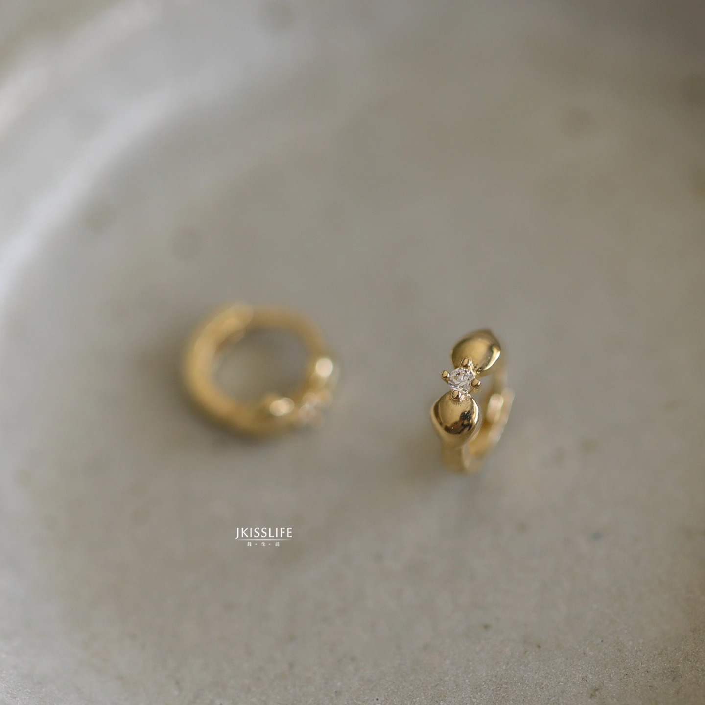 9K黄金花瓣蝴蝶结K金耳环耳骨环