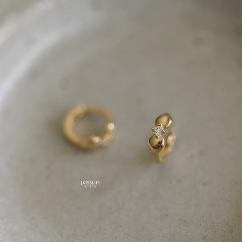 9K黄金花瓣蝴蝶结K金耳环耳骨环