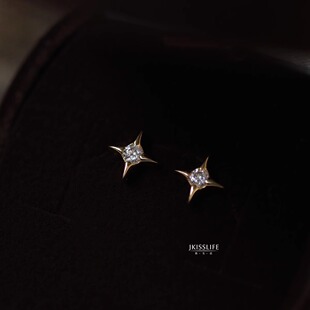 9K黄金 星光 极简迷你 闪烁星芒螺丝K金耳钉 睡觉免摘 百搭通勤