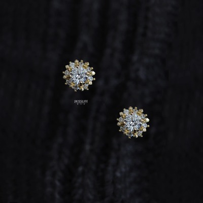 9K黄金花型K金耳钉简约小太阳