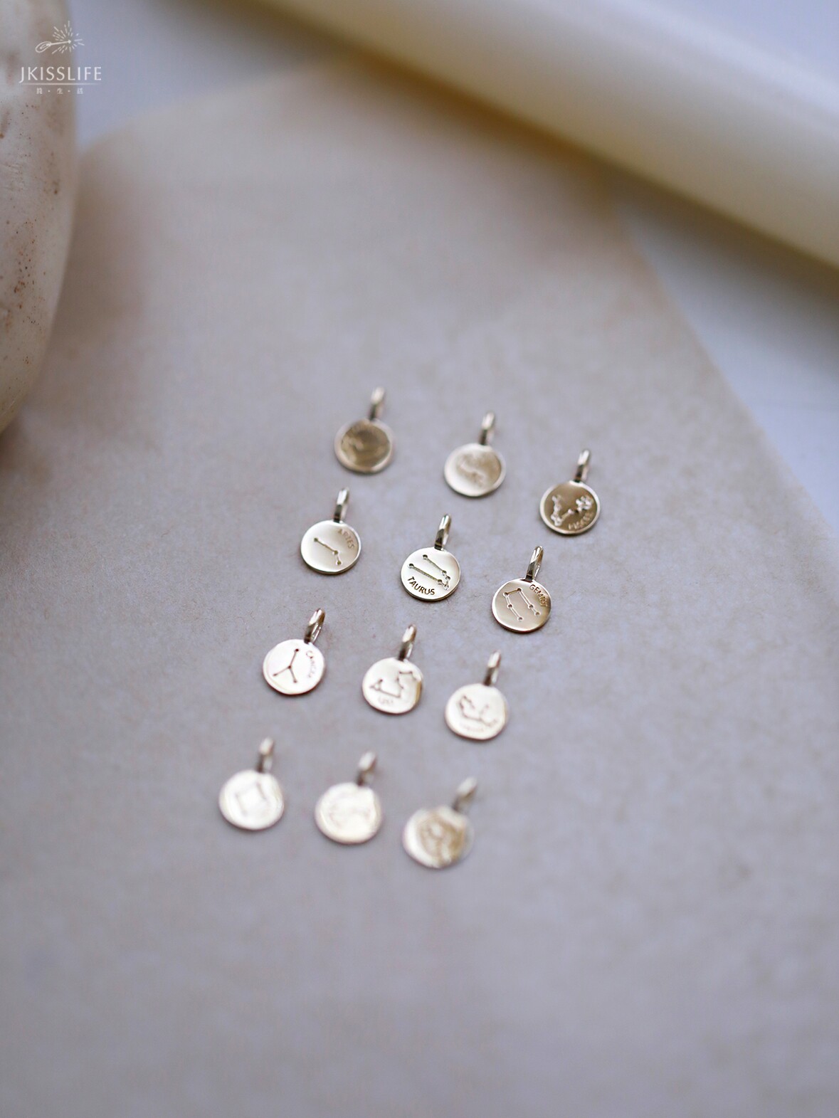 by-jkisslife9k金十二星座素金圆牌小吊坠饰品 金币挂坠七夕礼物