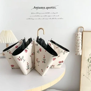 法式弯钩雨伞晴雨两用女手动折叠太阳伞防晒防紫外线黑胶遮阳伞