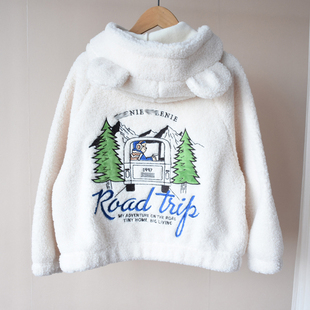 毛茸茸熊耳朵连帽加厚款 男女中大童学生装 外套棉衣棉服 上新 冬装