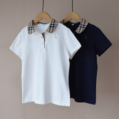 翻领学院风短袖烫钻两色polo衫