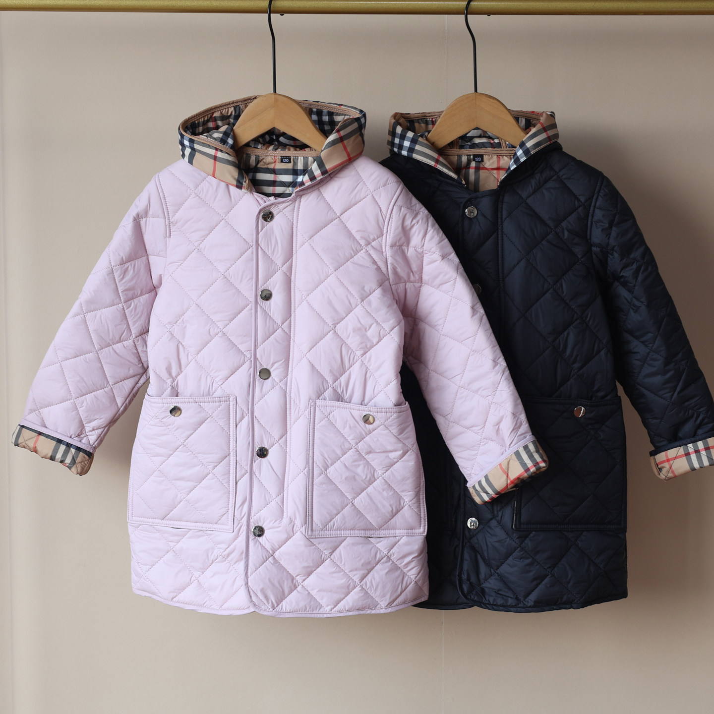 秋冬上新~女中大童英伦格子拼接衍棉中长款棉衣连帽棉服外套保暖,童装/婴儿装/亲子装,普通外套,淘宝优惠券,粉丝福利购,淘宝优惠卷