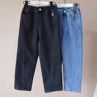 秋冬上新 957 女中大童学生中学生弹力两色加绒加厚弹力老爹牛仔裤