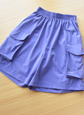 夏装上新~女大童亲子款速干面料紫色大口袋工装短裤宽松休闲版