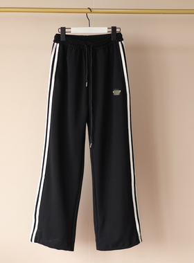 春秋装新款男女中大童学生装校服裤黑色三条杠休闲运动裤长裤束脚
