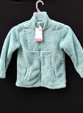 番米粒2件包邮6码出欧美余单女童珊瑚绒刺绣开衫外套湖绿色三标全