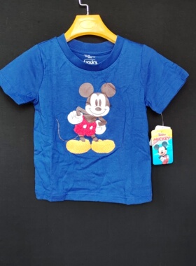 番米粒2件包邮出口余单6X码中小童短袖T恤宝蓝色植绒刺绣