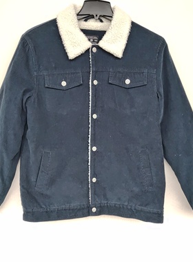 番米粒2件包邮M中码男士加绒夹克蓝色高克重100%棉出口余单