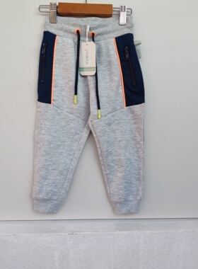 番米粒2件包邮2码出口欧美余单小童针织卫裤春秋薄绒九分裤蓝灰色