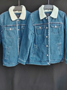 番米粒2件包邮出口余单男士加绒加厚水洗牛仔夹克高克重标全蓝色