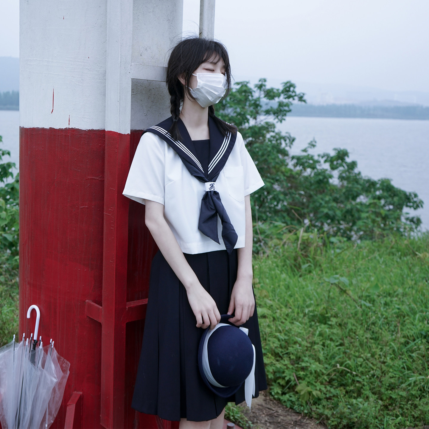 樱花家族jk制服【白三本】绀色校供感水手服基础款夏服短袖套装女