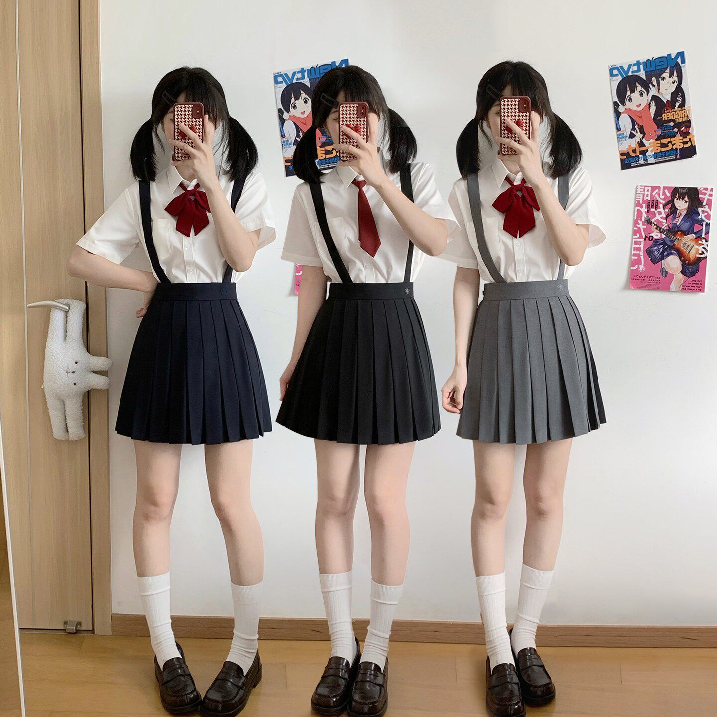 樱花家族JK制服【三色背带裙】校供感纯色百褶裙半身长短裙学院女