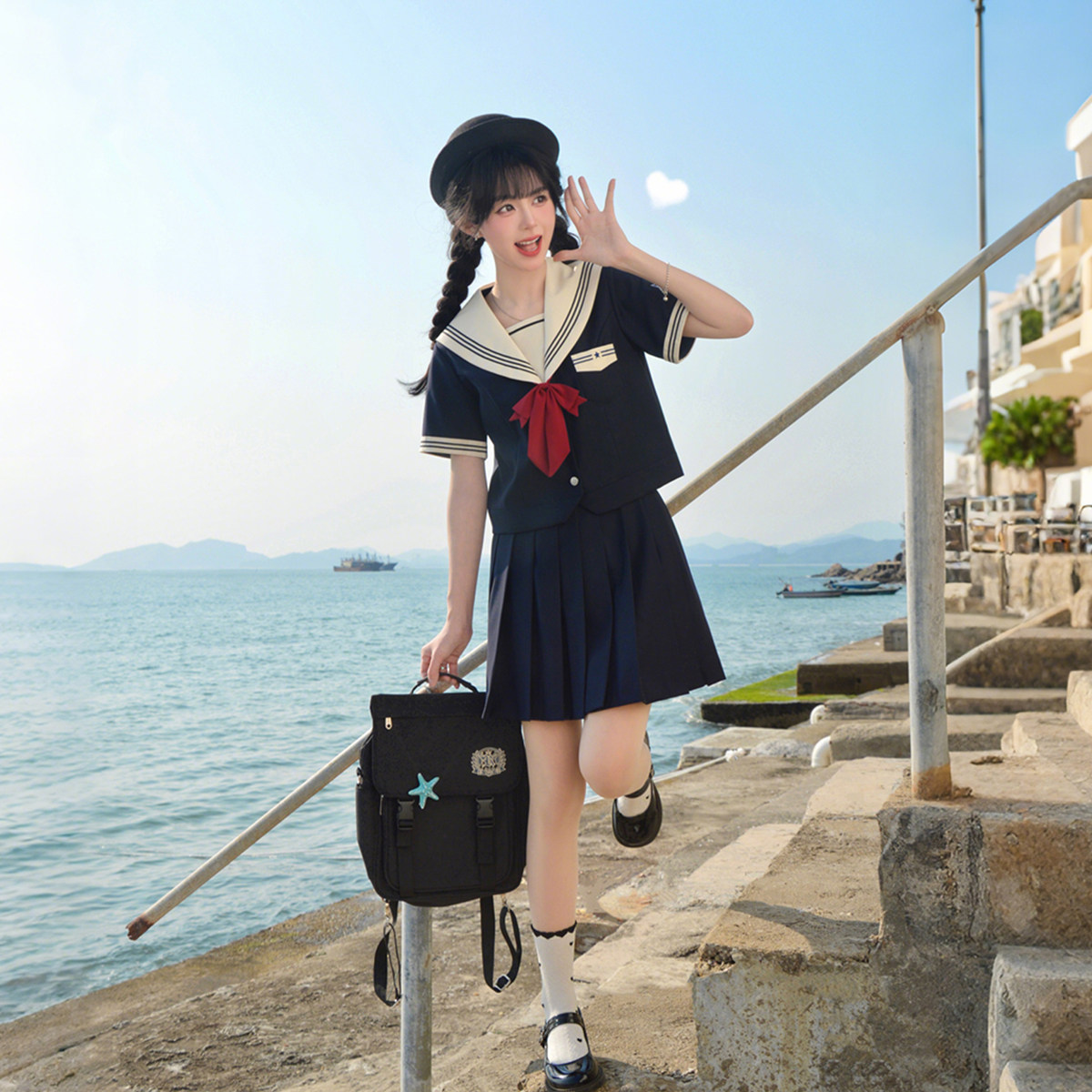 樱花家族jk制服校供感【季航学院】海军风水手服短袖夏服套装女